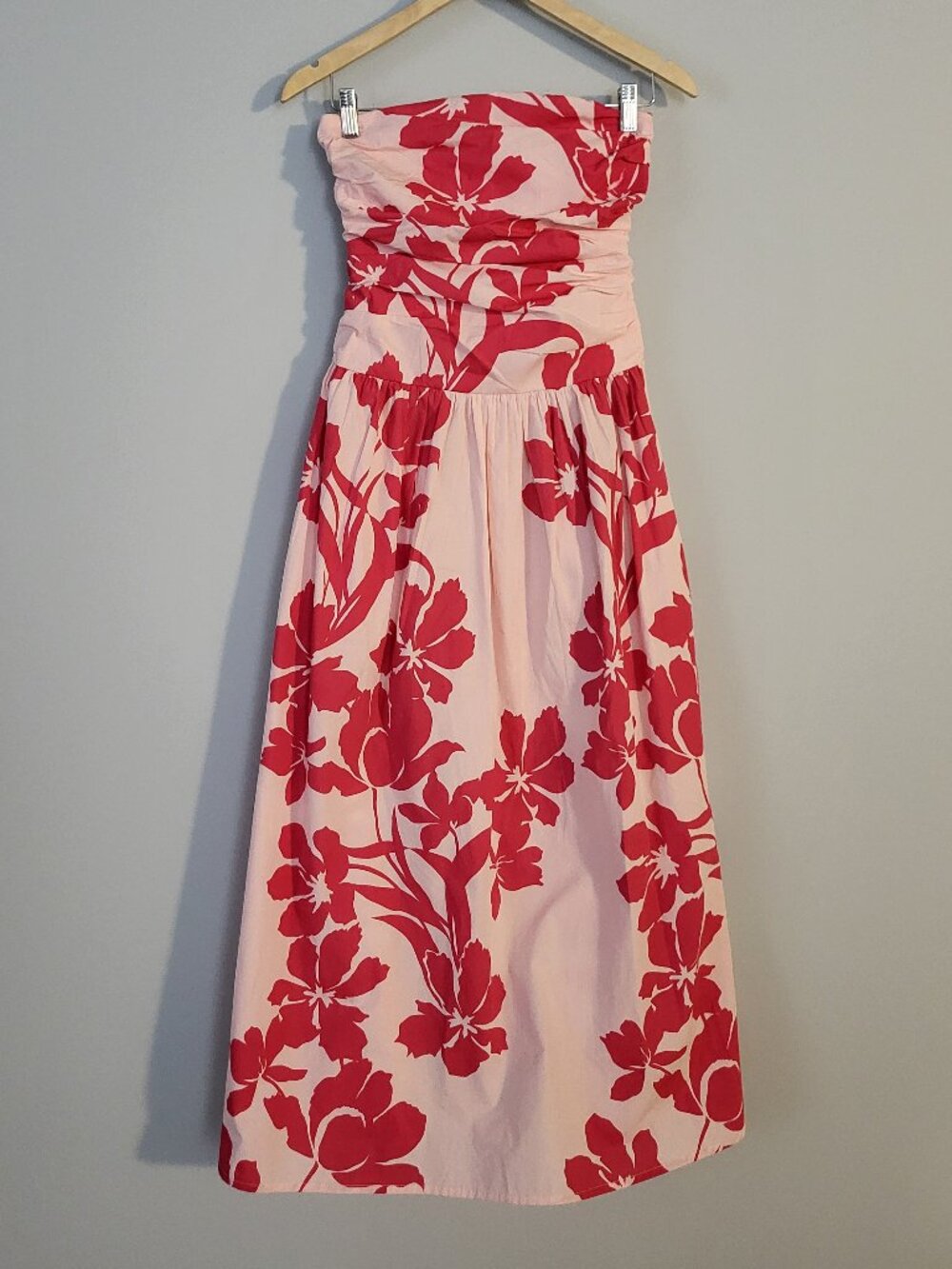 Band of the Free Pink and Red Floral Cotton Strapless Dress Size Small
